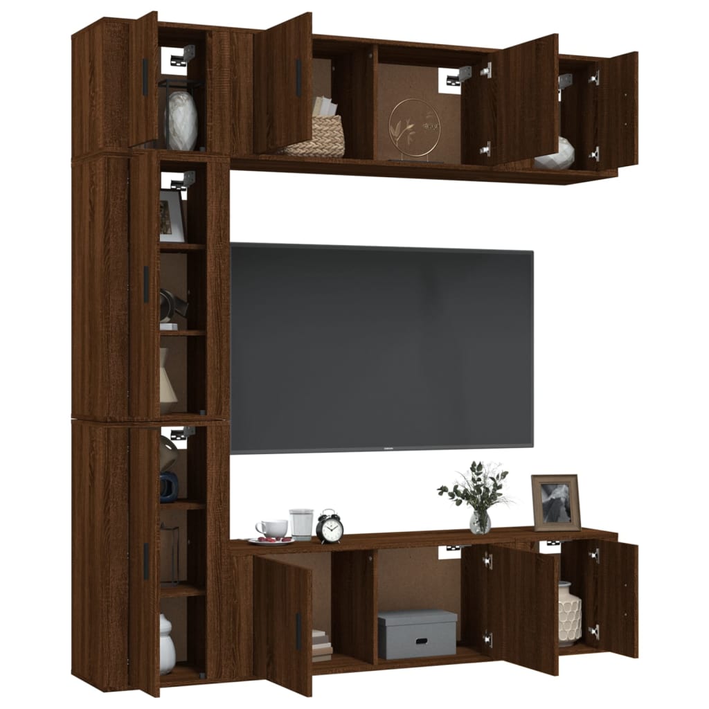 vidaXL Set Mobili Porta TV 7 pz Rovere Marrone in Legno Multistrato