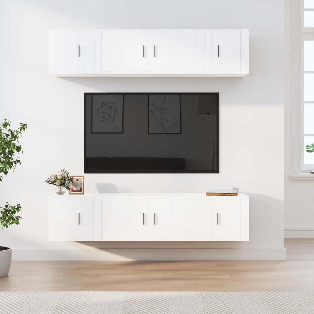 vidaXL Set dulap TV, 6 piese, alb, lemn prelucrat