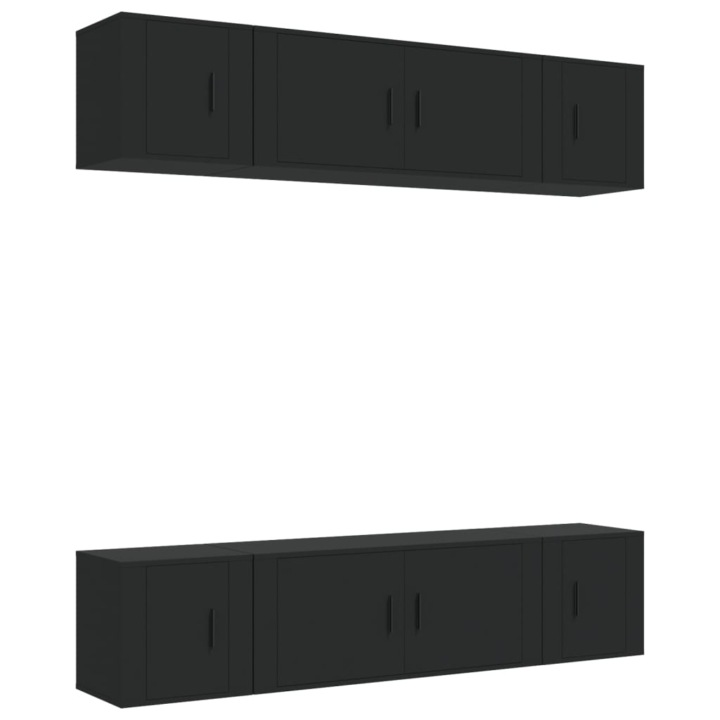 6 részes fekete szerelt fa TV-szekrényszett