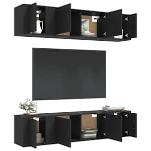 vidaXL Televizoriaus spintelių komplektas, 6 dalių, juodas, mediena
