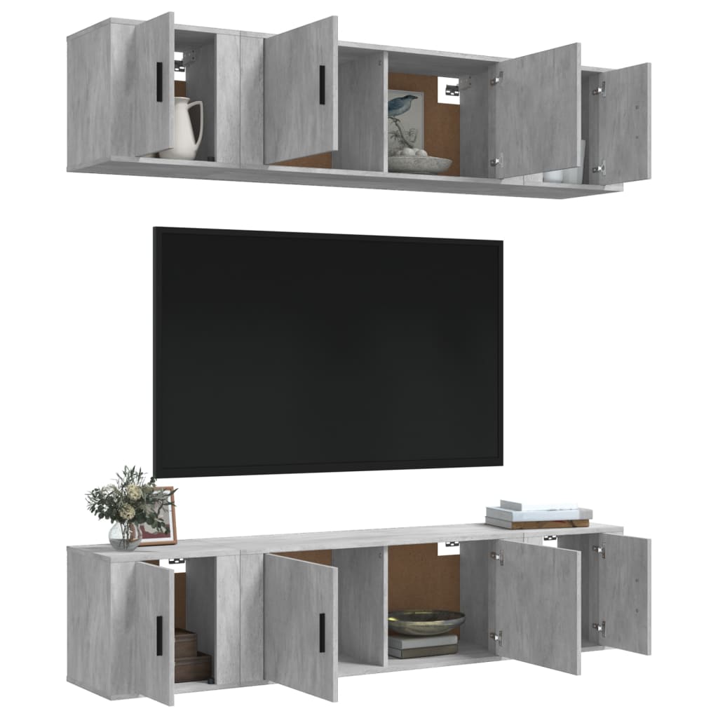 vidaXL 6-delige Tv-meubelset bewerkt hout betongrijs