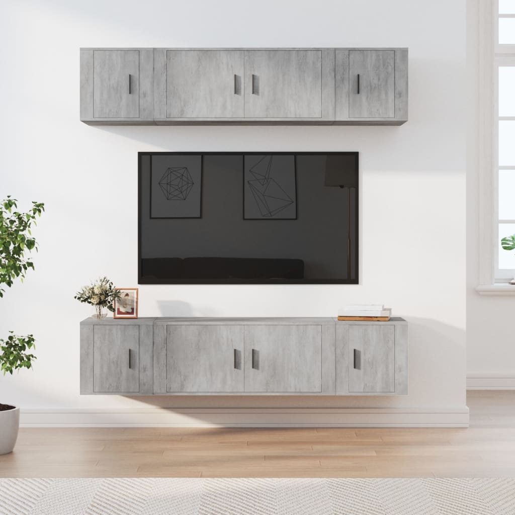 vidaXL Set dulap TV, 6 piese, gri beton, lemn prelucrat