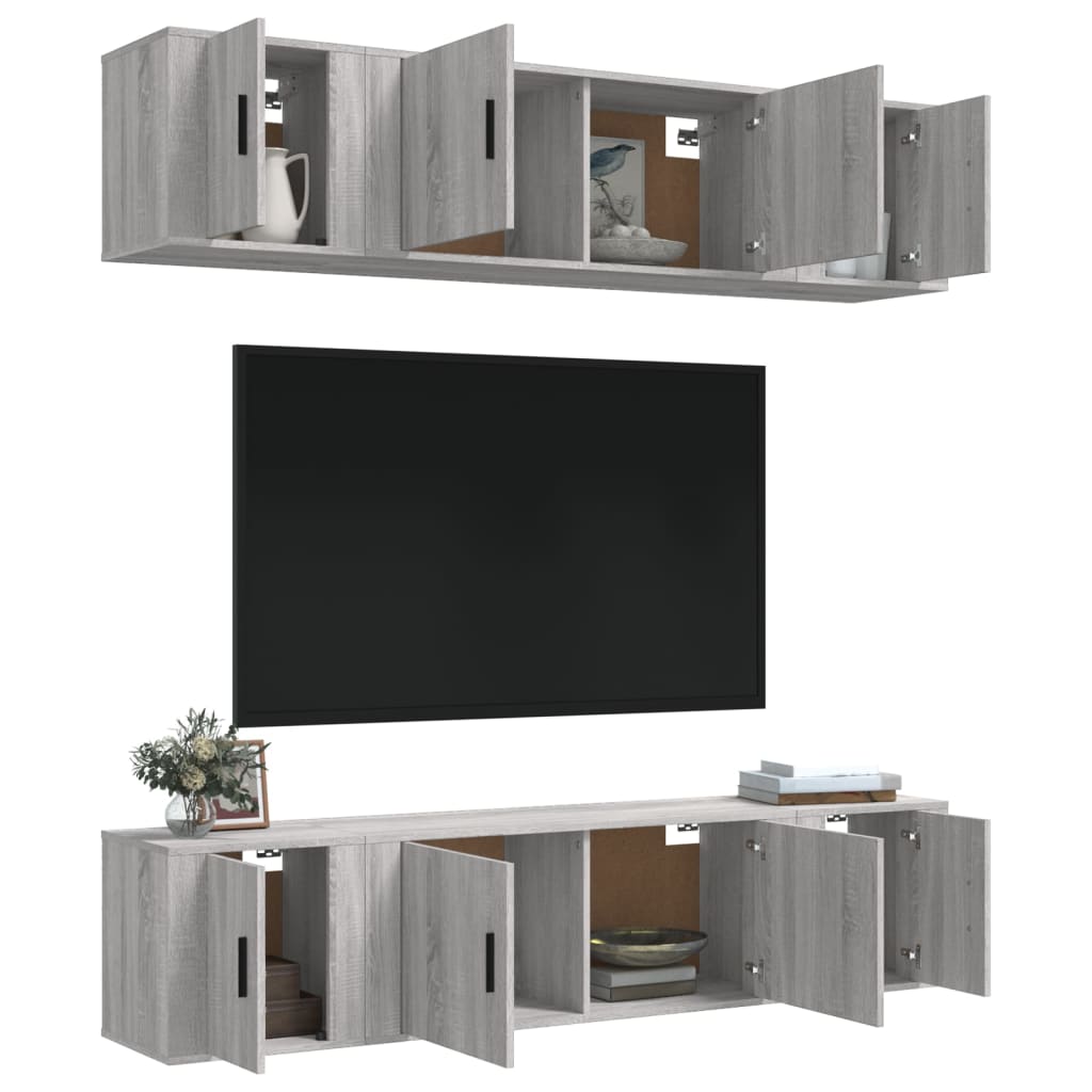 vidaXL 6-delige Tv-meubelset bewerkt hout grijs sonoma eikenkleurig