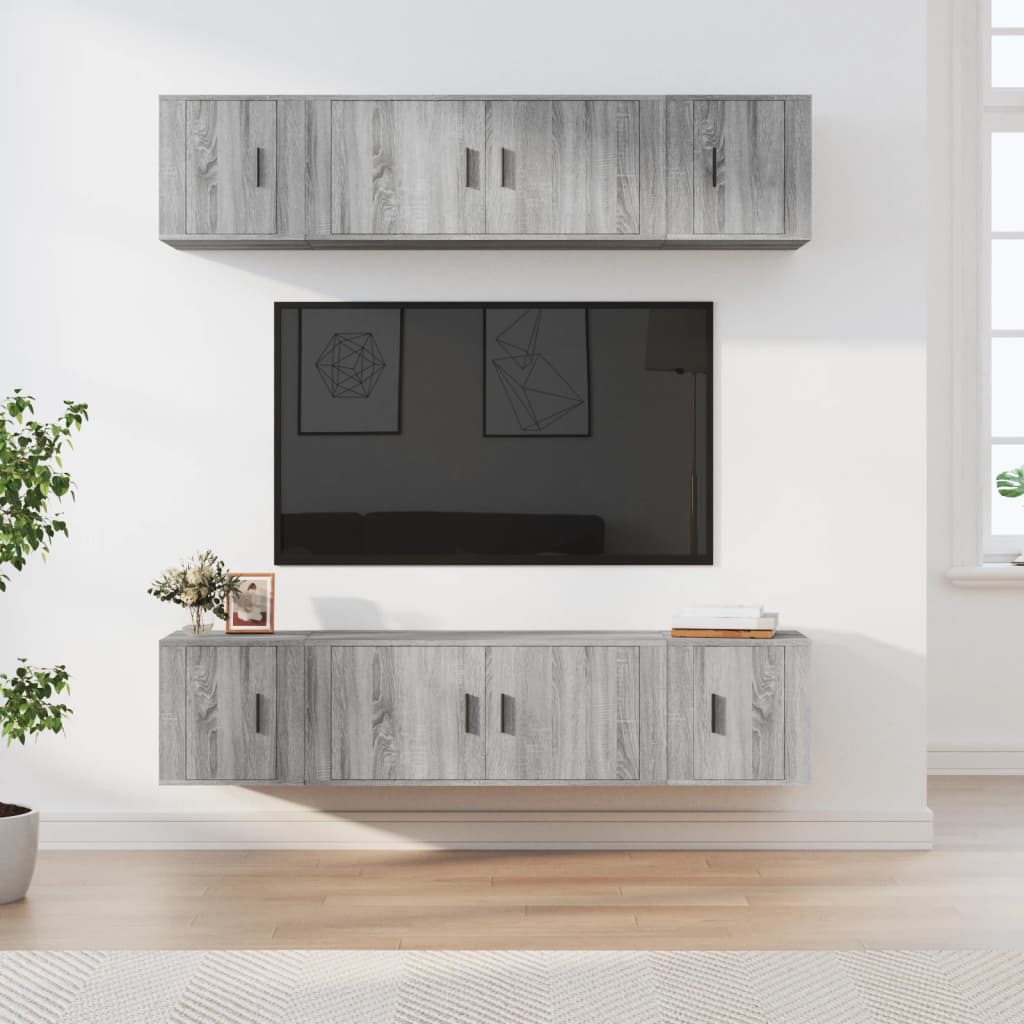 vidaXL Set dulapuri TV, 6 piese, gri sonoma, lemn prelucrat
