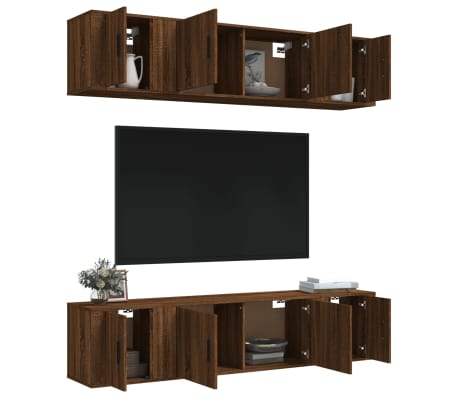 vidaXL TV spintelių komplektas, 6 dalių, rudas ąžuolo, mediena