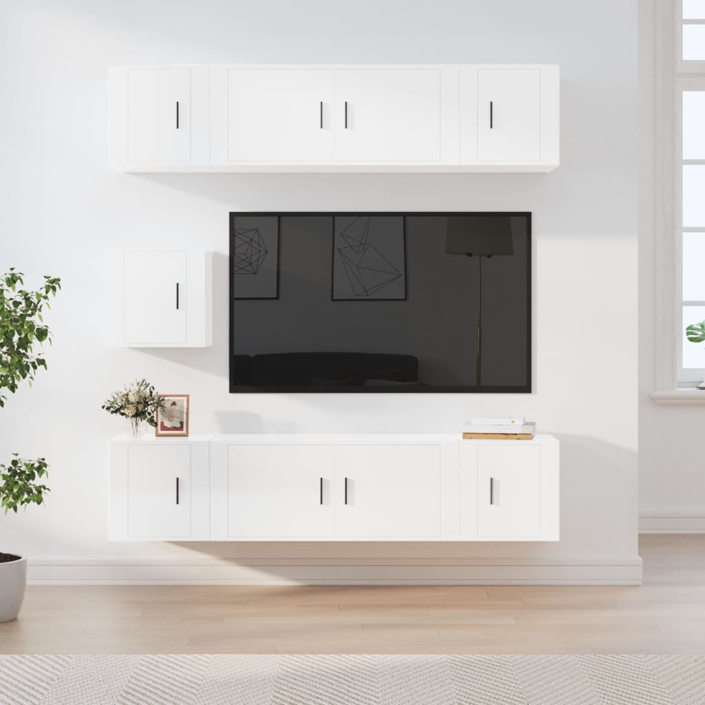 7dílný set TV skříněk bílý s vysokým leskem kompozitní dřevo