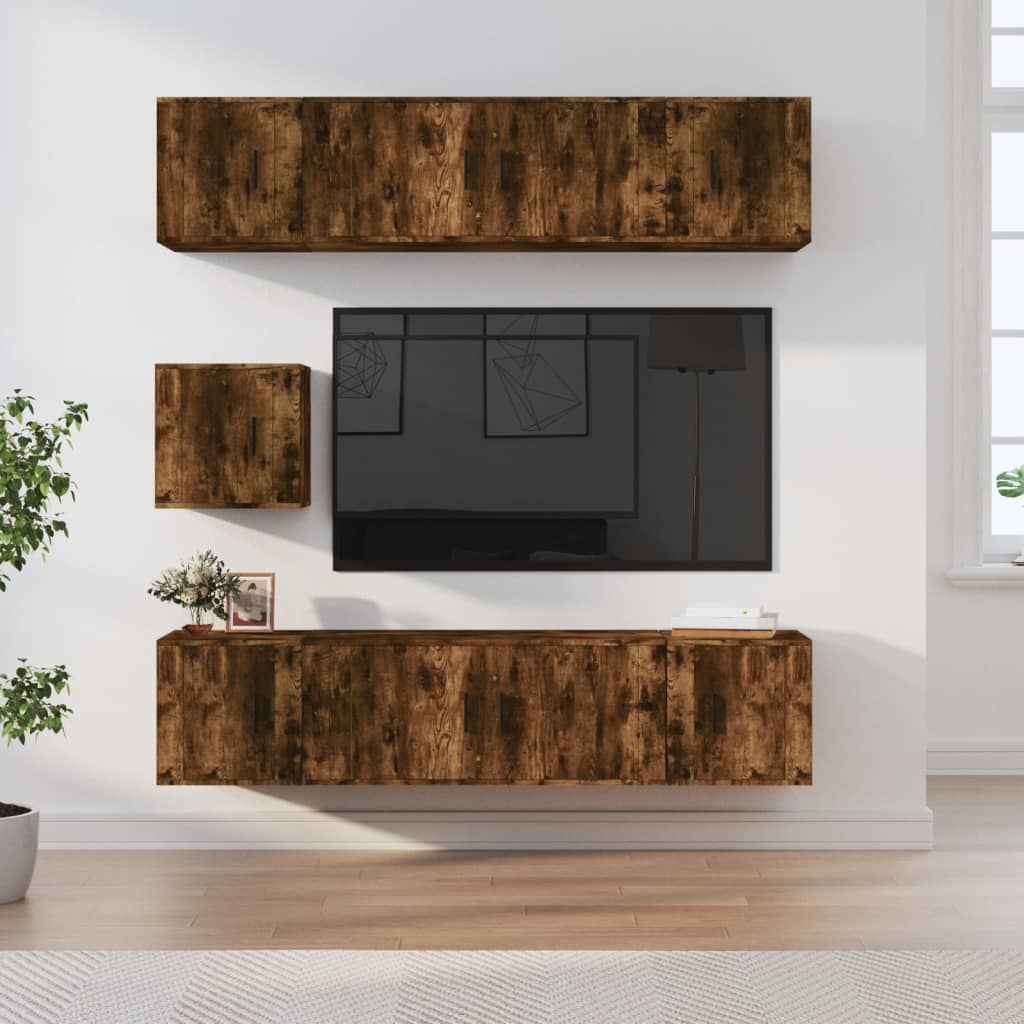 vidaXL 7-tlg. TV-Schrank-Set Räuchereiche Holzwerkstoff