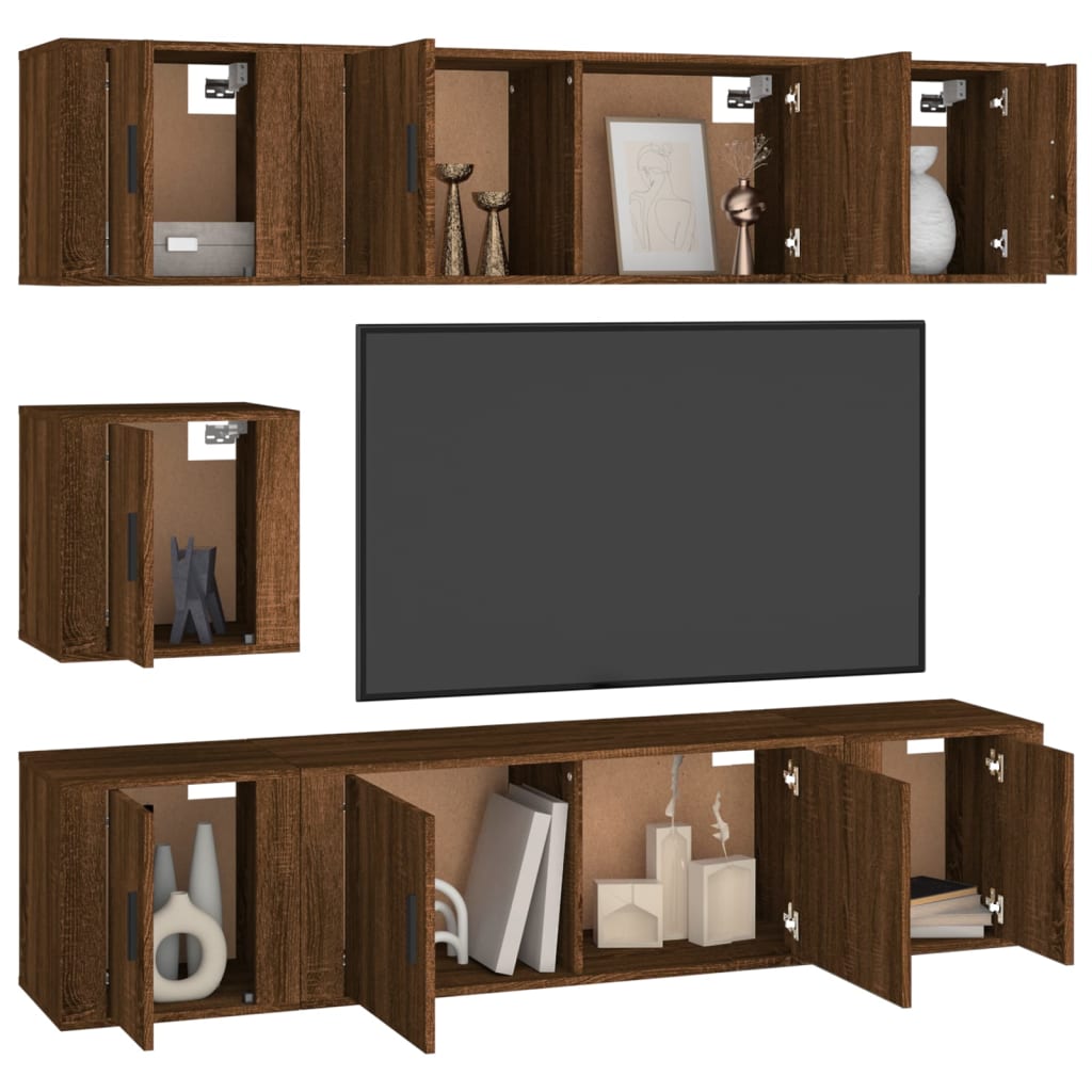 vidaXL 7-tlg. TV-Schrank-Set Braun Eichen-Optik Holzwerkstoff