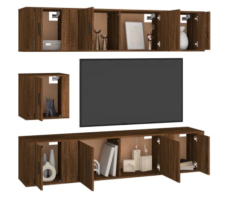 vidaXL 7-tlg. TV-Schrank-Set Braun Eichen-Optik Holzwerkstoff