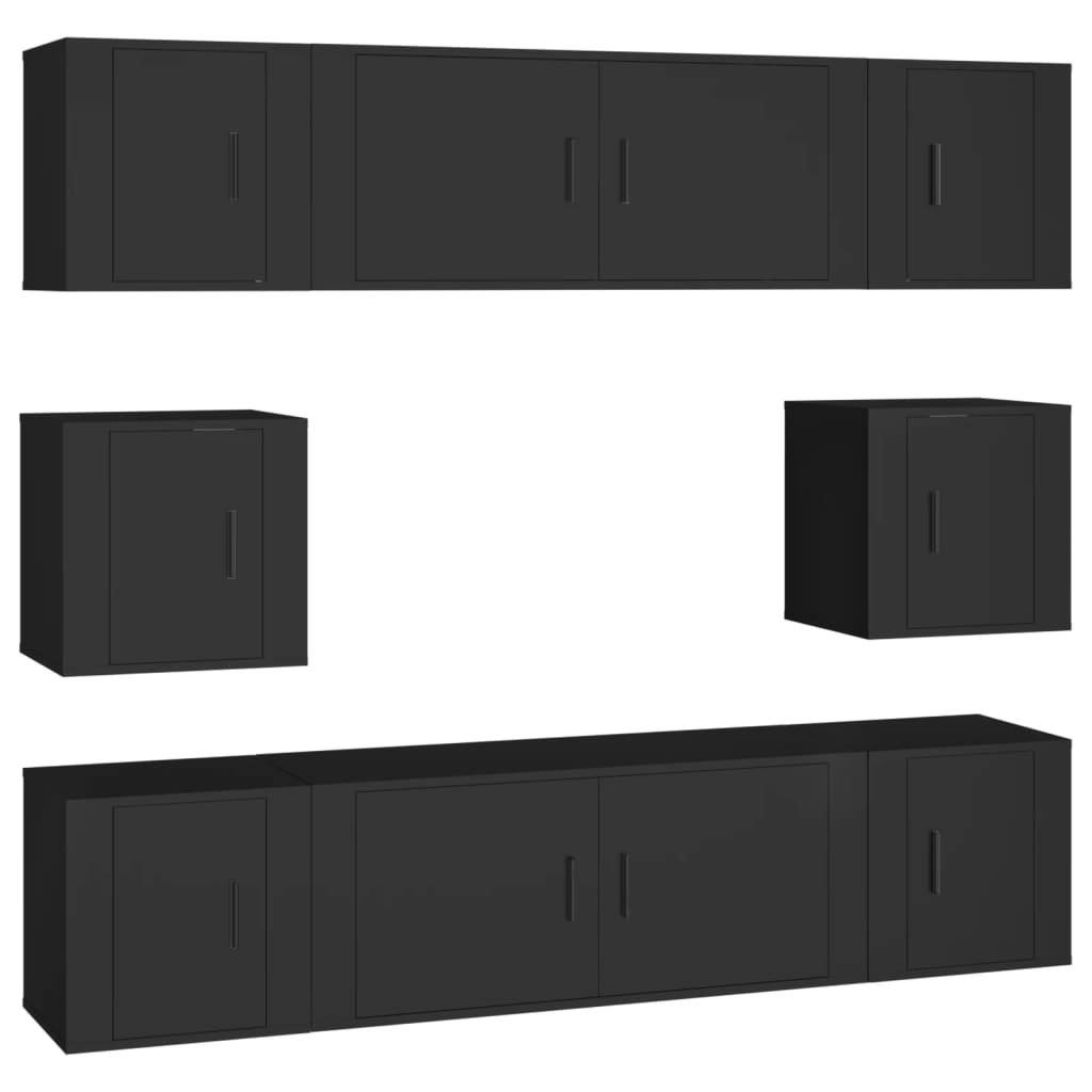 8 részes fekete szerelt fa TV-szekrényszett