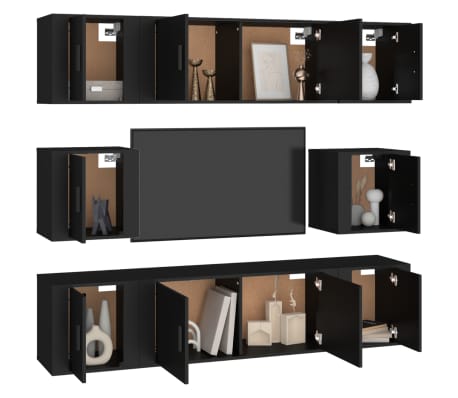 vidaXL Televizoriaus spintelių komplektas, 8 dalių, juodas, mediena