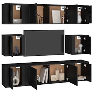 vidaXL Televizoriaus spintelių komplektas, 8 dalių, juodas, mediena