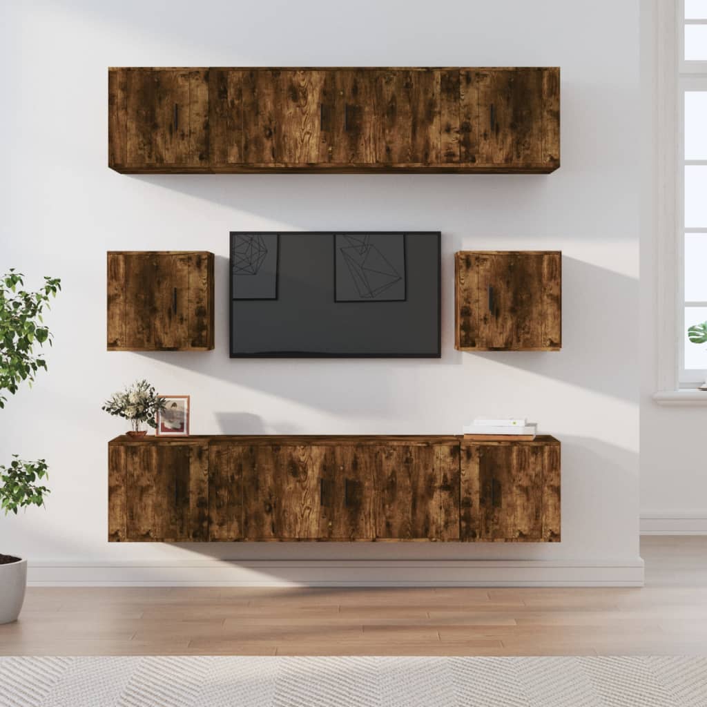 vida XL 8-tlg. TV-Schrank-Set Räuchereiche Holzwerkstoff