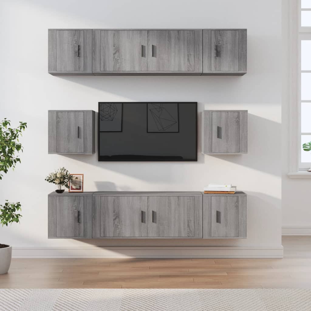 vidaXL Set dulap TV, 8 piese, gri sonoma, lemn prelucrat