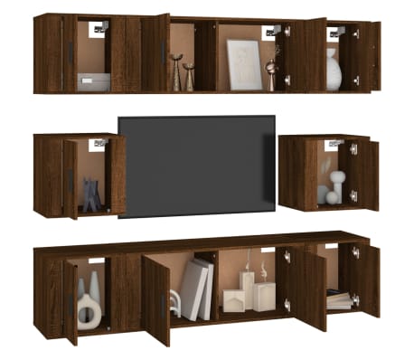 vidaXL TV spintelių komplektas, 8 dalių, rudas ąžuolo, mediena