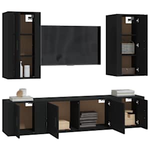 vidaXL Televizoriaus spintelių komplektas, 5 dalių, juodas, mediena