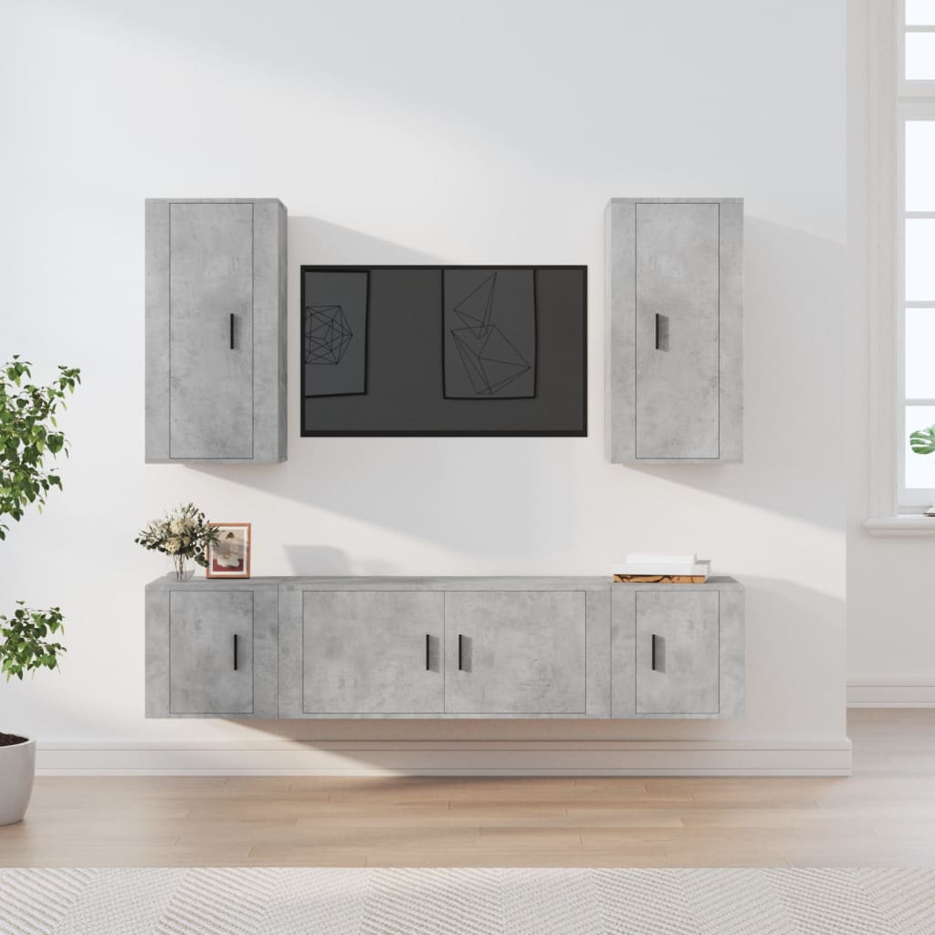 vidaXL Conjunto móveis de TV 5 pcs madeira processada cinzento cimento
