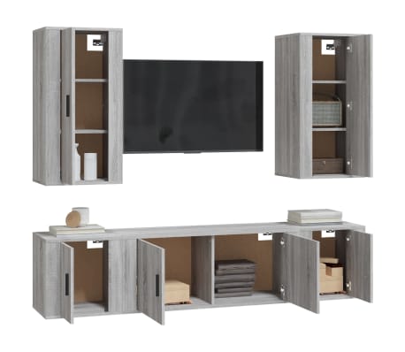 vidaXL 5-tlg. TV-Schrank-Set Grau Sonoma Holzwerkstoff