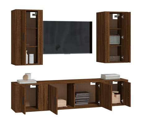vidaXL TV spintelių komplektas, 5 dalių, rudas ąžuolo, mediena