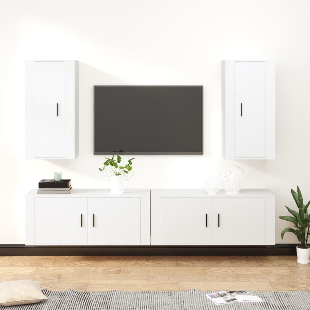 vidaXL Set dulap TV, 4 piese, alb, lemn prelucrat