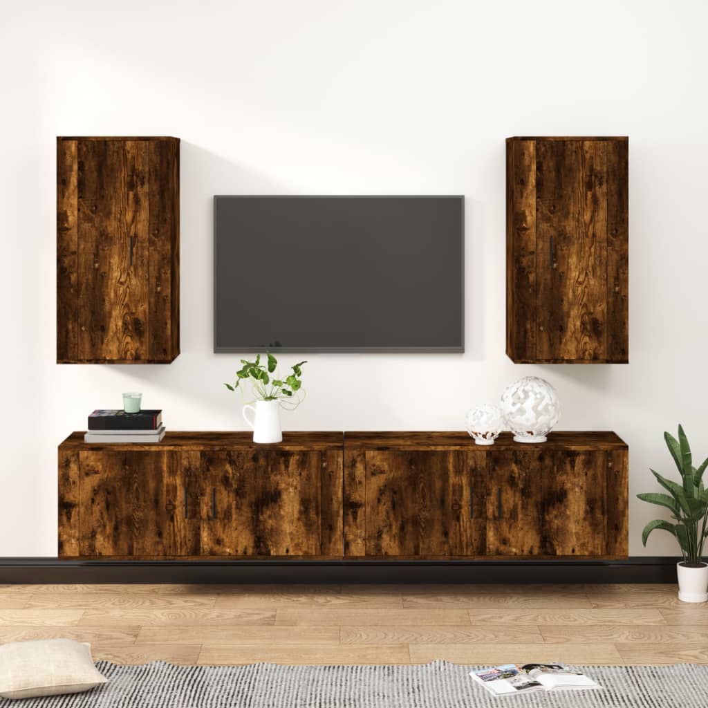 vida XL 4-tlg. TV-Schrank-Set Räuchereiche Holzwerkstoff