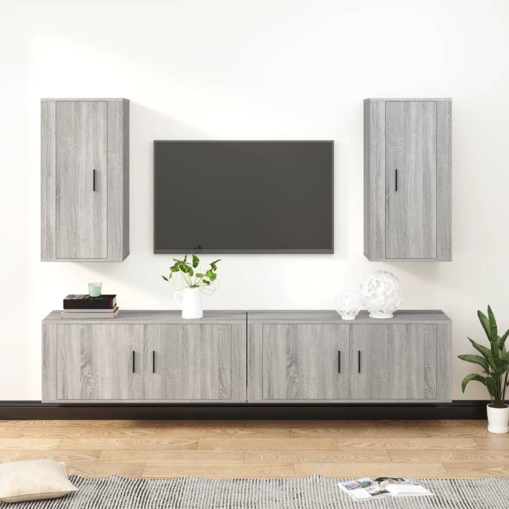 vidaXL Conjunto móveis de TV 4 pcs madeira processada sonoma cinza
