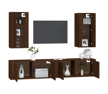 vidaXL TV spintelių komplektas, 4 dalių, rudas ąžuolo, mediena