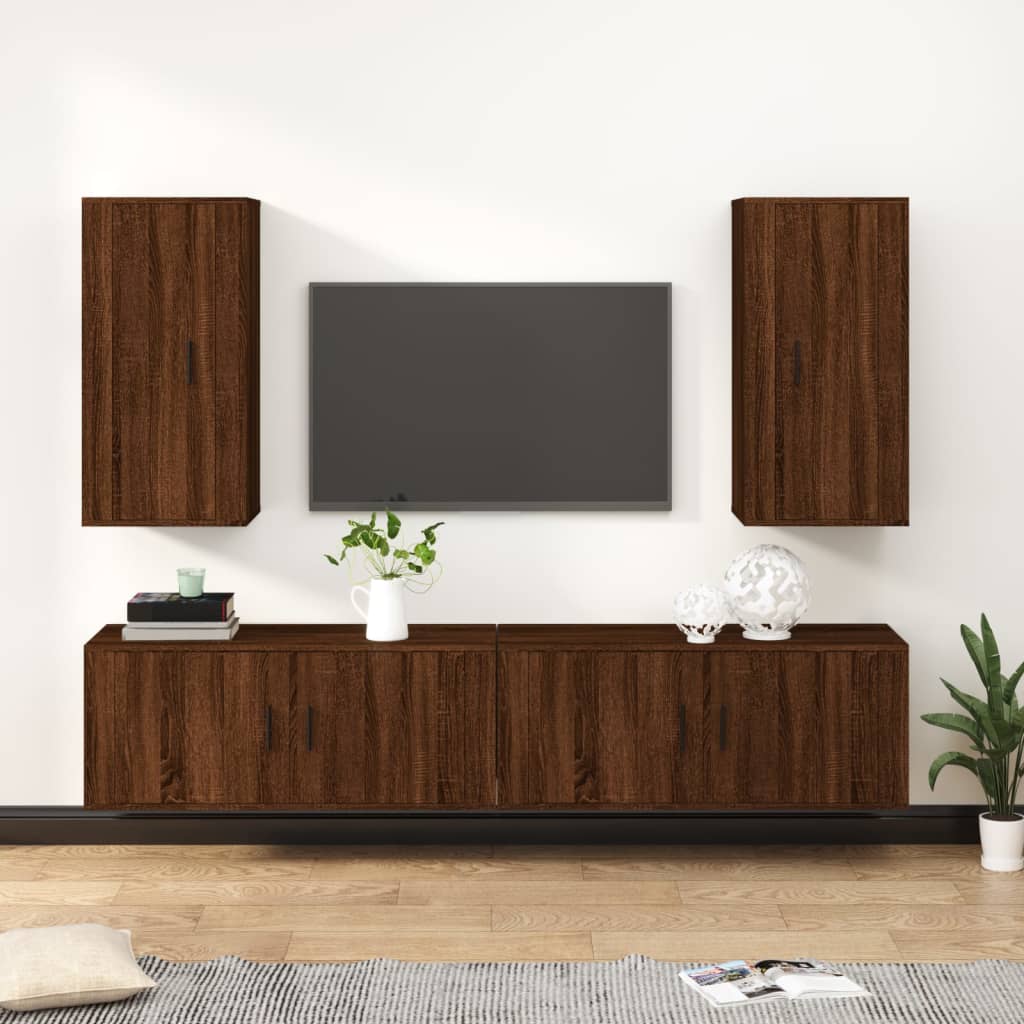 vidaXL Set dulapuri TV, 4 piese, stejar maro, lemn prelucrat