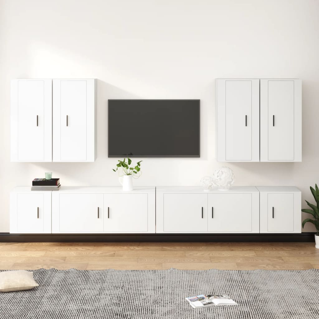 vidaXL 8-tlg. TV-Schrank-Set Weiß Holzwerkstoff
