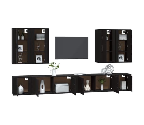 vidaXL Televizoriaus spintelių komplektas, 8 dalių, juodas, mediena