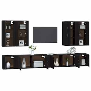 vidaXL Televizoriaus spintelių komplektas, 8 dalių, juodas, mediena