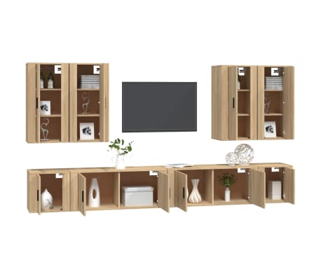 vidaXL Televizoriaus spintelių komplektas, 8 dalių, ąžuolo, mediena