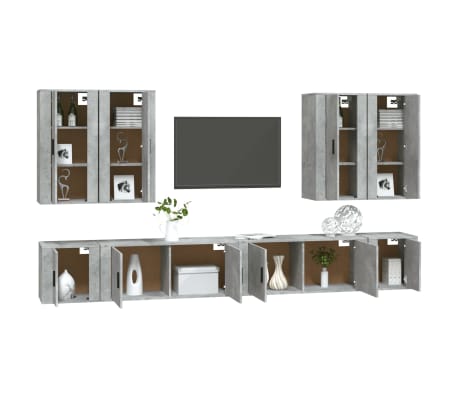 vidaXL TV spintelių komplektas, 8 dalių, betono pilkas, mediena