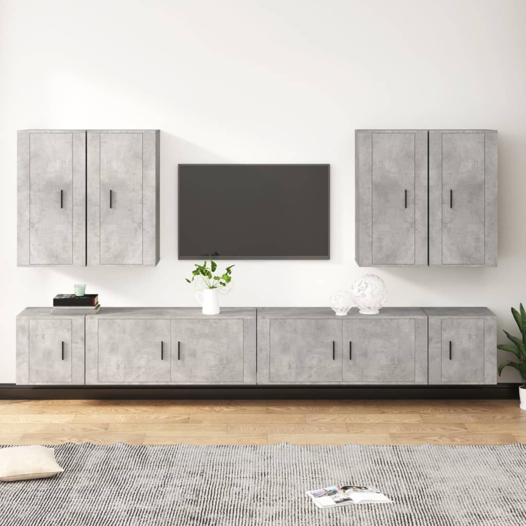 vida XL 8-tlg. TV-Schrank-Set Betongrau Holzwerkstoff