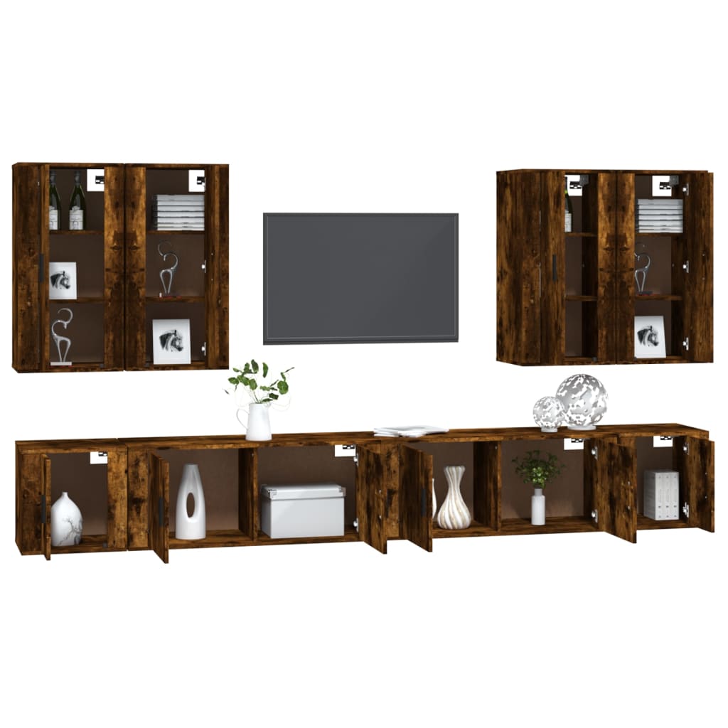 vidaXL Set de muebles de TV 8 pzas madera contrachapada roble ahumado