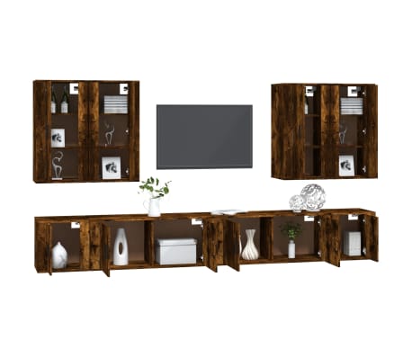 vidaXL Set de muebles de TV 8 pzas madera contrachapada roble ahumado