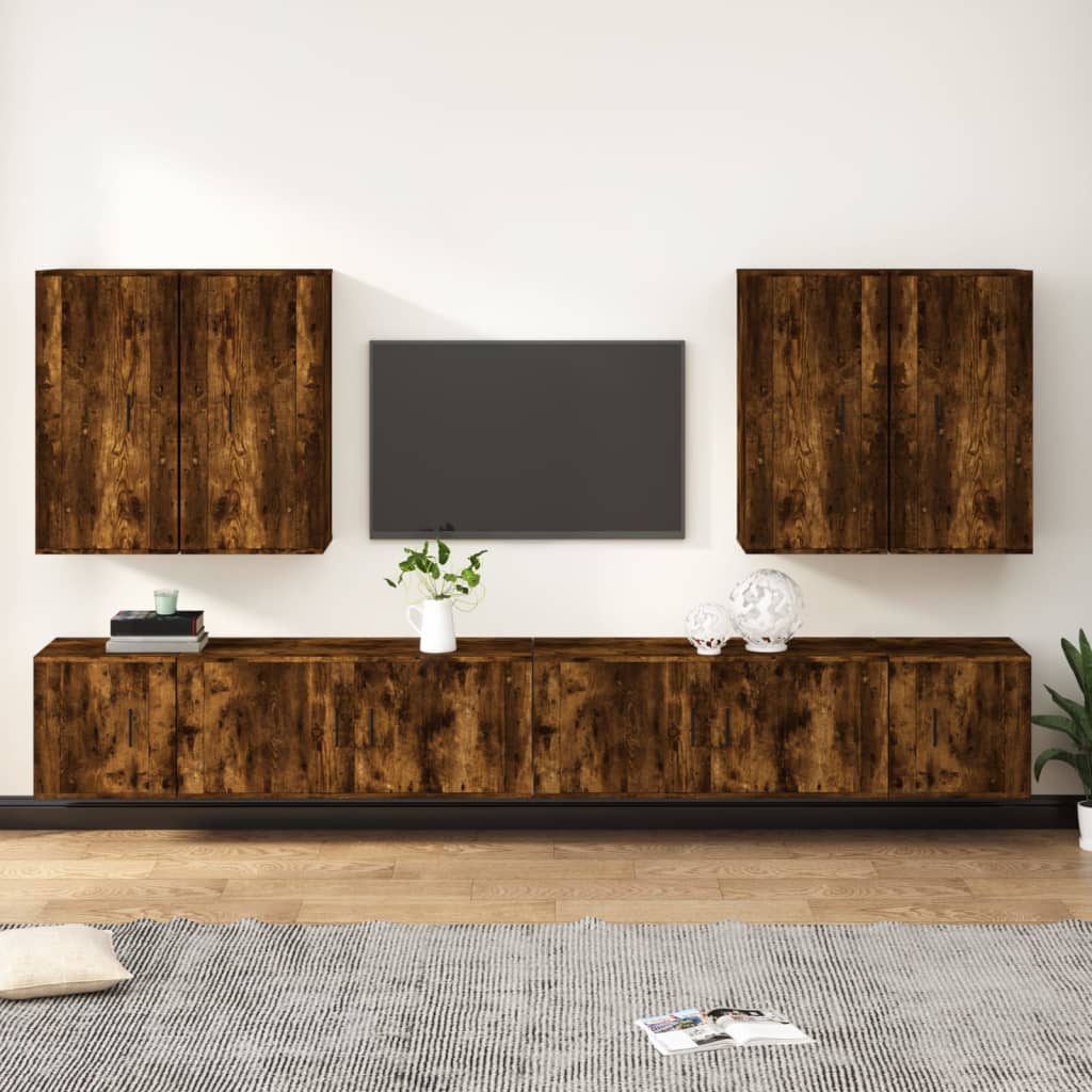 vidaXL Set dulap TV, 8 piese, stejar fumuriu, lemn prelucrat