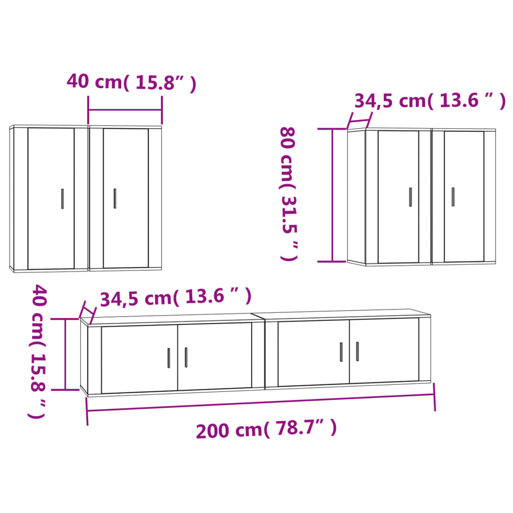 Set dulapuri TV, 6 piese, gri sonoma, lemn prelucrat