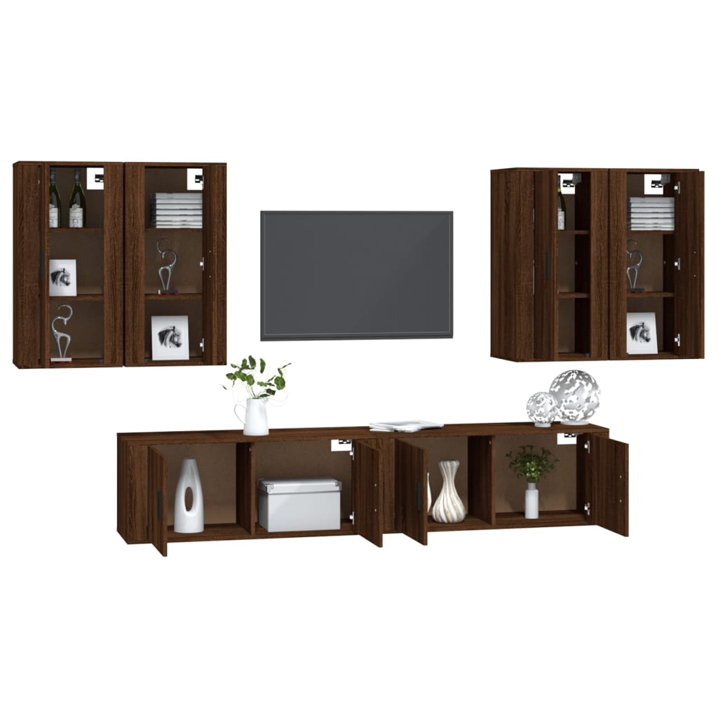 vidaXL 6-delige Tv-meubelset bewerkt hout bruin eikenkleur