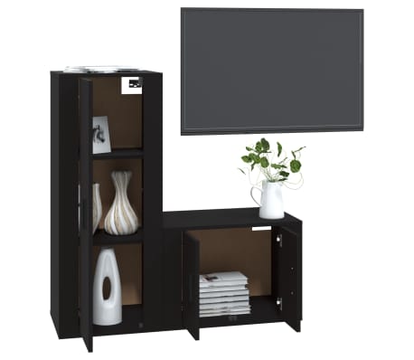 vidaXL Televizoriaus spintelių komplektas, 2 dalių, juodas, mediena