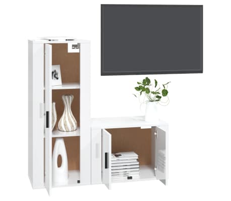 vidaXL 2 Piece TV Cabinet Set High Gloss White Engineered Wood