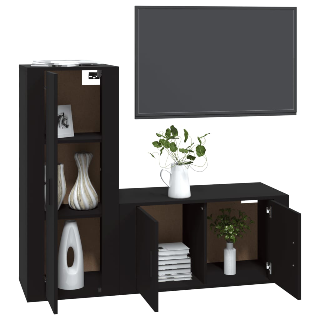 vidaXL 2-tlg. TV-Schrank-Set Schwarz Holzwerkstoff