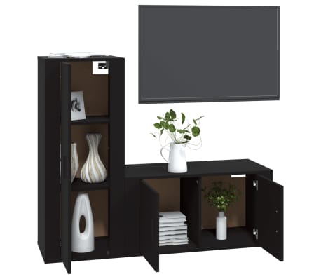 vidaXL 2-tlg. TV-Schrank-Set Schwarz Holzwerkstoff