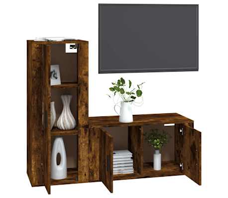 vidaXL Ensemble de meubles TV 2 pcs Ch&ecirc;ne fum&eacute; Bois d'ing&eacute;nierie