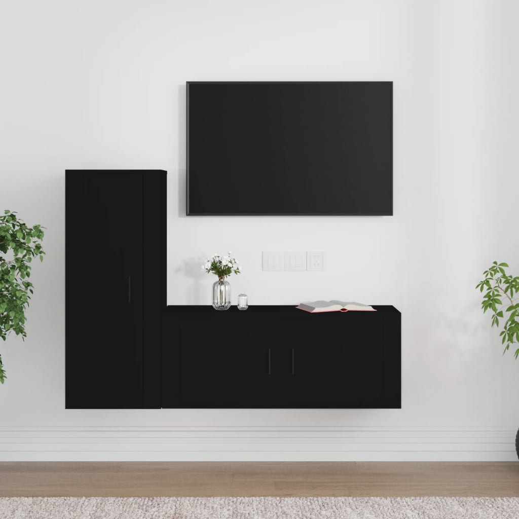 vidaXL Set dulap TV, 2 piese, negru, lemn prelucrat