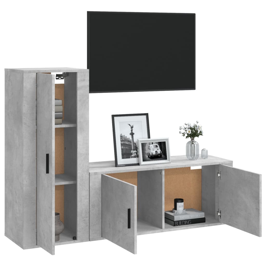 vidaXL 2-tlg. TV-Schrank-Set Betongrau Holzwerkstoff