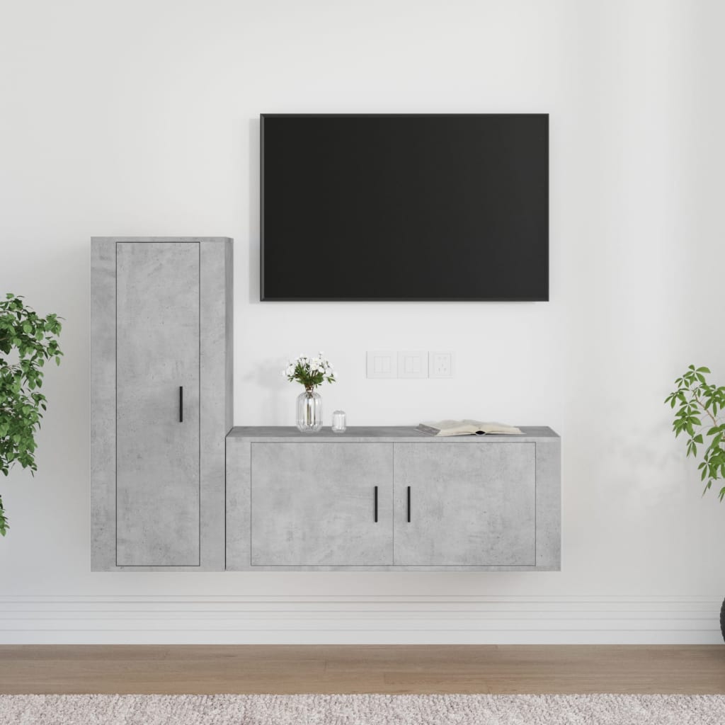 vidaXL Set dulap TV, 2 piese, gri beton, lemn prelucrat