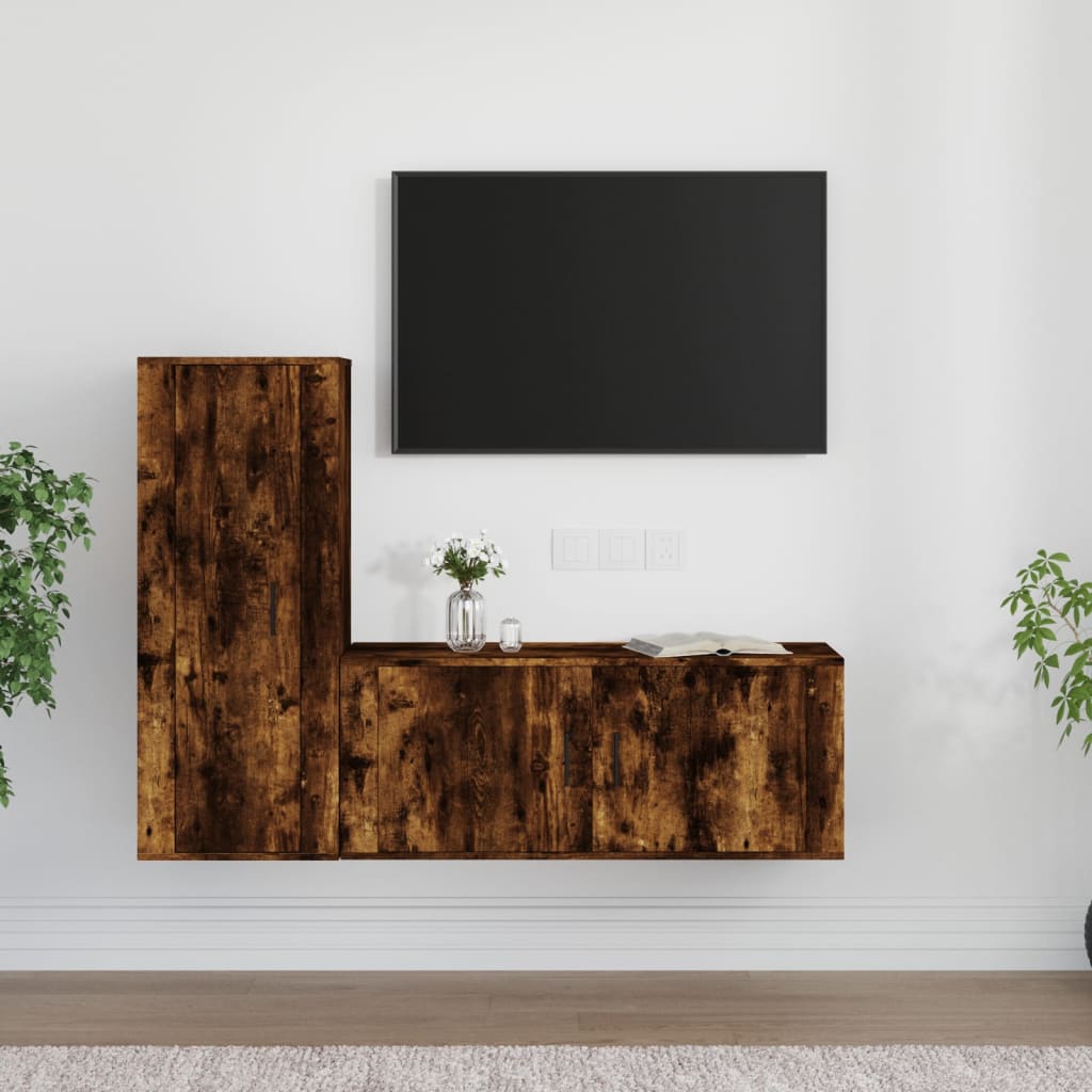 2dílný set TV skříněk kouřový dub kompozitní dřevo