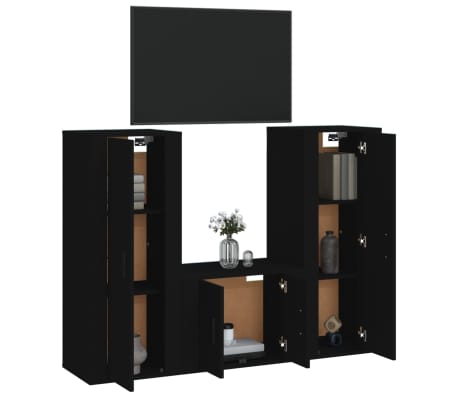 vidaXL Televizoriaus spintelių komplektas, 3 dalių, juodas, mediena