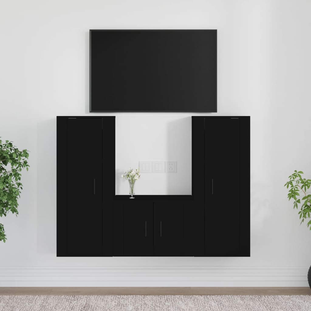 vida XL 3-tlg. TV-Schrank-Set Schwarz Holzwerkstoff